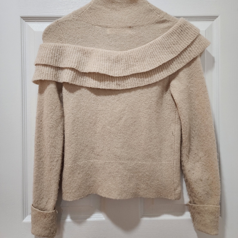 Anthropologie Charlie And Robin Knit Sweater Cardigan Ruffled Ivory Beige XS - Picture 5 of 10